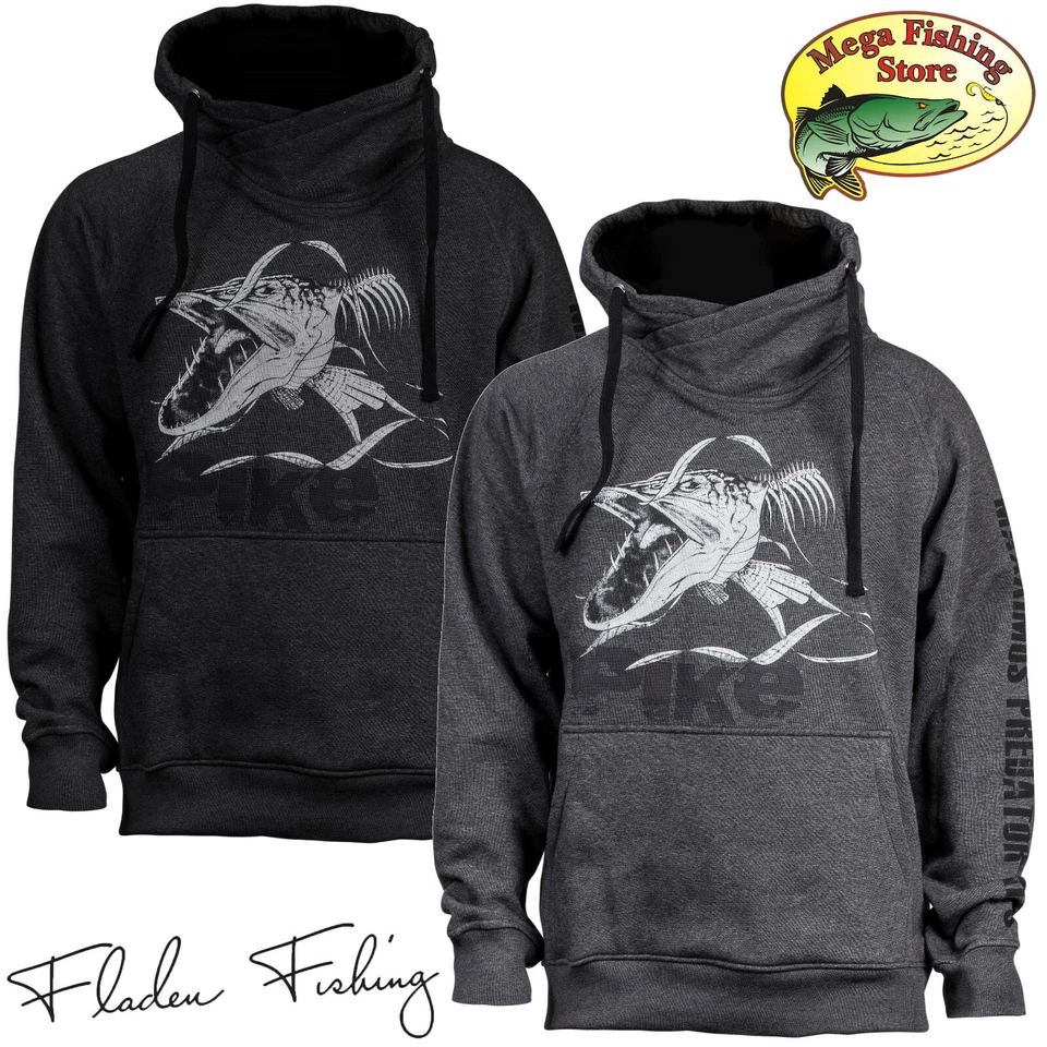 FLADEN Fishing Angry Pike Hoody - Angel Pullover Hecht - Hoodie mit hohem Kragen