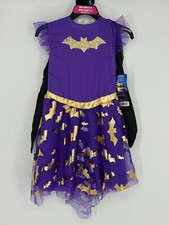 NWT Batgirl Purple Gold Dress Costume Cape Mask Child Youth Size Large 12-14