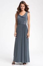 Alex Evenings Beaded Drape Neck Jersey Gown Sz 14 Smoke