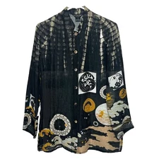 Citron Santa Monica Small Silk Button Up Tunic Art To Wear Mandarin Collar B22