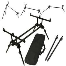 NGT 3 Rod Pod Dual Line PLUS Carp Fishing Rest Stand Adjustable Length Legs Case