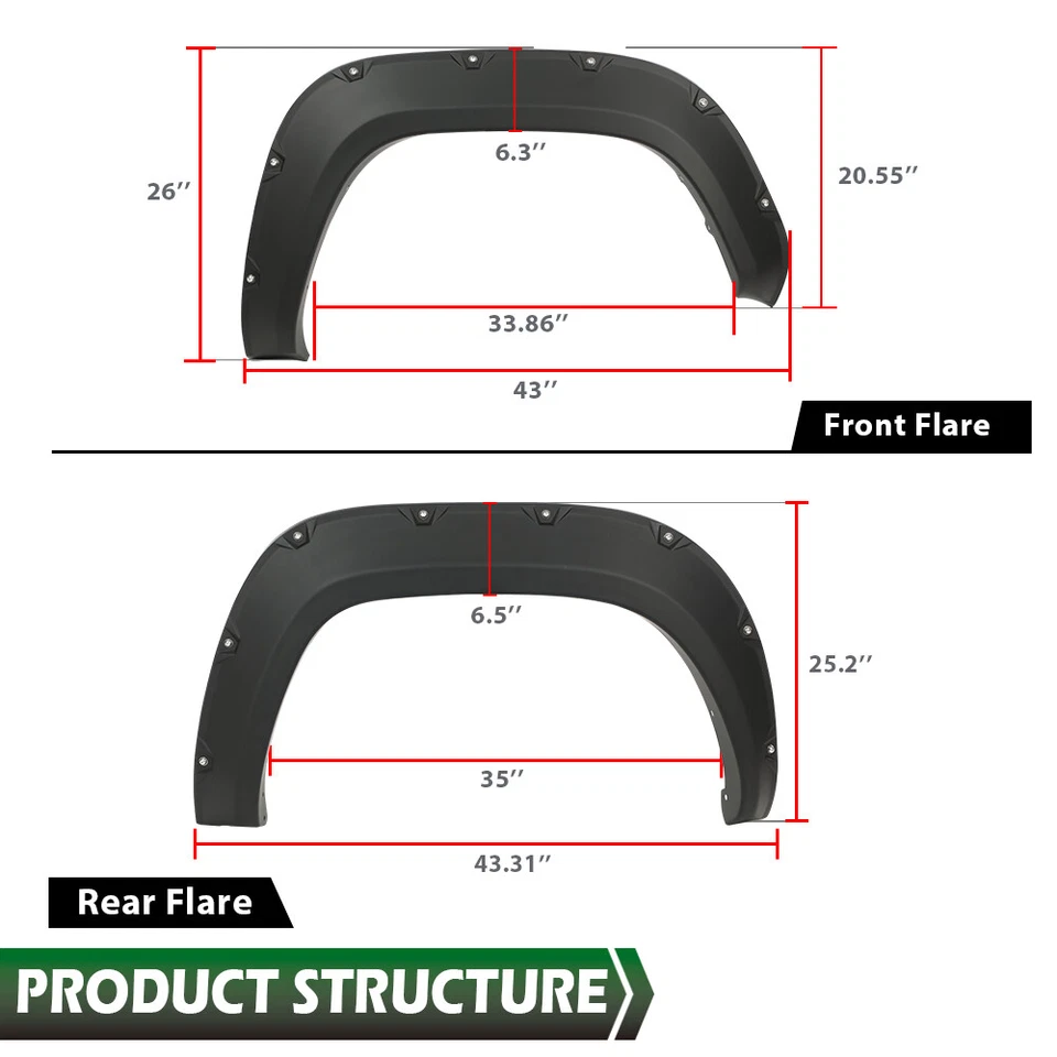4pcs Fit For 2016-2022 Toyota Tacoma Pocket Rivet Bolt On Fender Flares Black - Image 4 of 4
