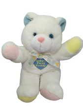 Baby's First 1st Teddy bear plush rattle white blue heart pink yellow bird bow