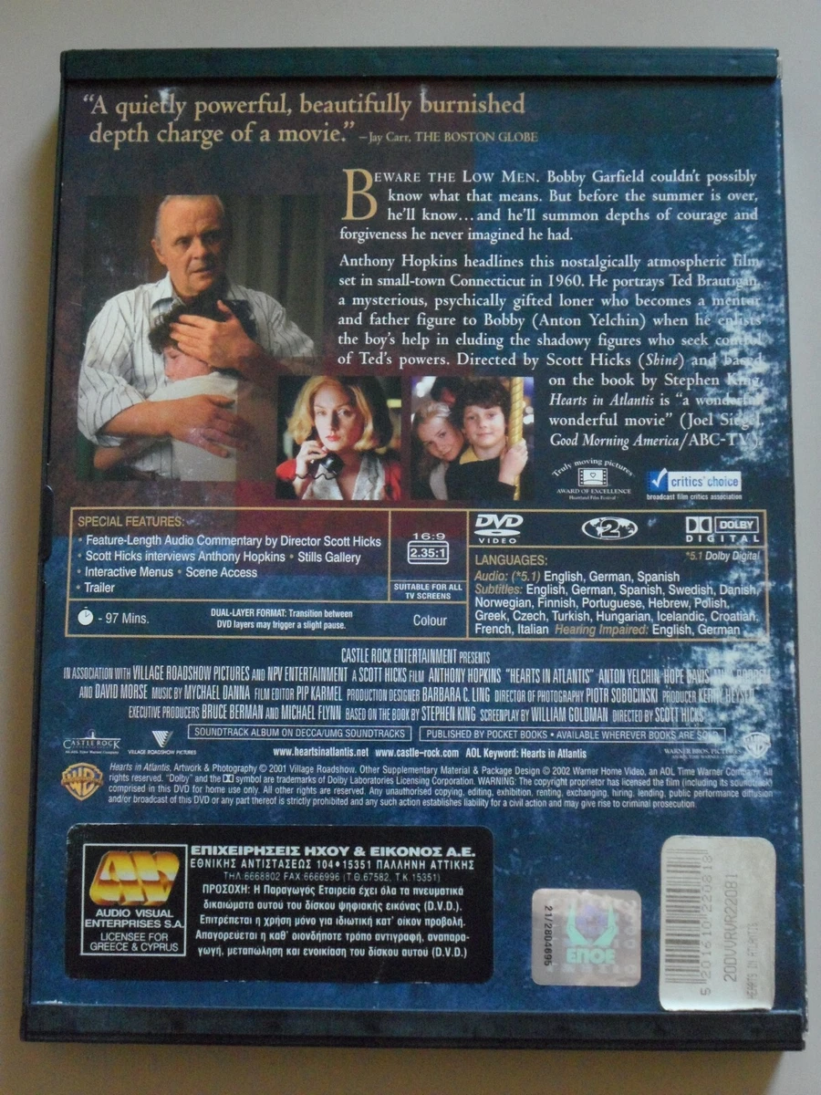Hearts in Atlantis DVD PAL FORMAT REGION 2 Anthony Hopkins, Anton