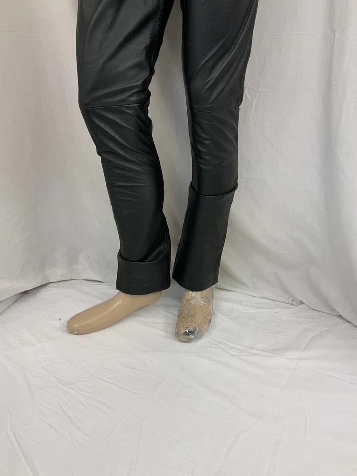 Clio Leather Pants Sz 4 Black Straight Side Zip Lined Worn Once YGI P1-677 - Image 4 of 4