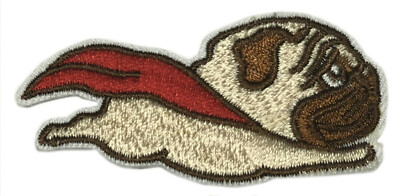 Pug Dog Fly Patch Embroidered Iron-On Applique Canine Pet Best