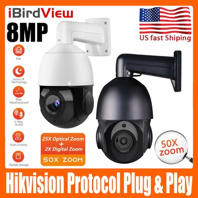 Hikvision Compatible 8MP 50x Zoom Auto Tracking POE IP PTZ Camera 2-Way Talk US