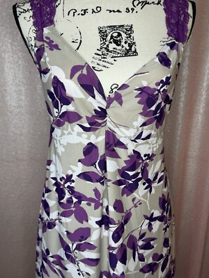 Linea Donatella Small Beige Purple Lace Slip Nightgown Lingerie Negligee Floral