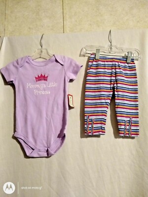 6-9mo. Kidget girl short sleeve purple mommy's princess bodysuit& rainbow pants