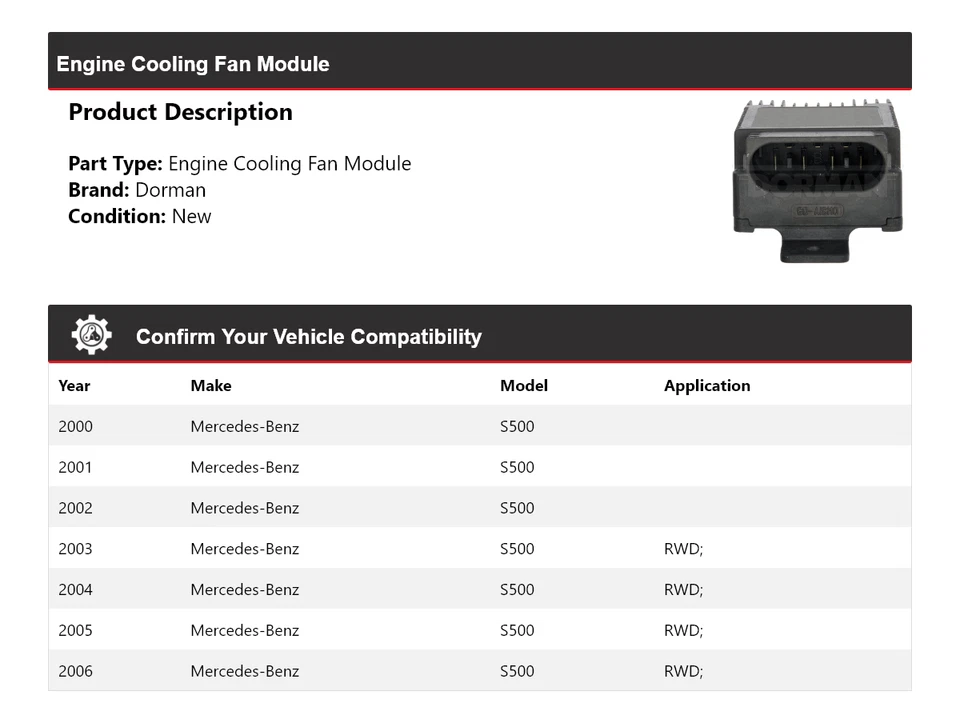 Módulo de ventilador de refrigeración del motor Dorman para Mercedes-Benz S500 2000-2006 2001 2002 2003 Foto 2 de 4