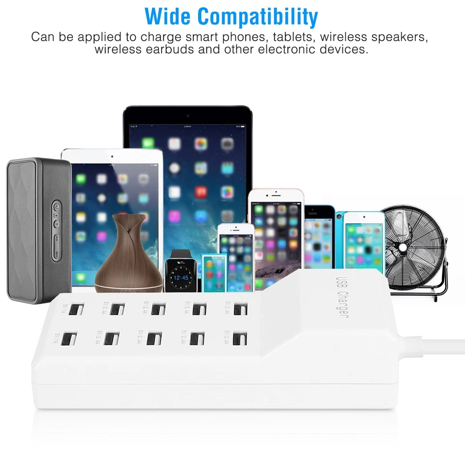 10 Port USB Charging Station Hub Power Adapter 50W Fast Charger for Phone Tablet - Image 3 of 4
