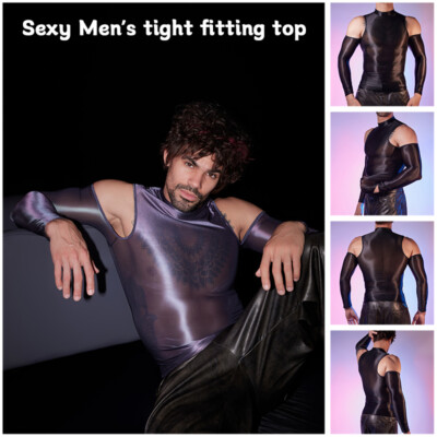 Sexy Men Glossy Oil Stretchy Long Sleeve Off Shoulder Top See Through Tops | eBay Sexy Men Glossy Oil Stretchy Long Sleeve Off Shoulder Top See Through Tops | eBay