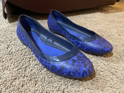 CROCS Women’s LINA Ballet Flats Blue Animal Print Leopard Cheetah Size 
