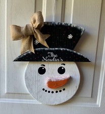 christmas/ holiday snowman door hanger/ wall decor free personalization.