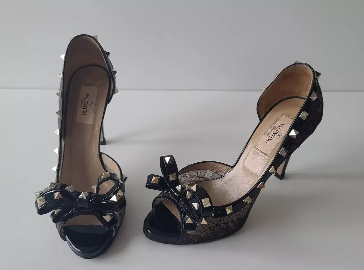 Valentino Rockstud Lace Studded Bow Half D&#039;orsay Heels 37.5 eBay