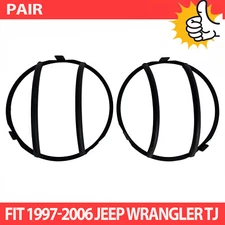 2pcs Headlight Guards Cover Lamp Trim Protect Black For Jeep Wrangler TJ 1997-06