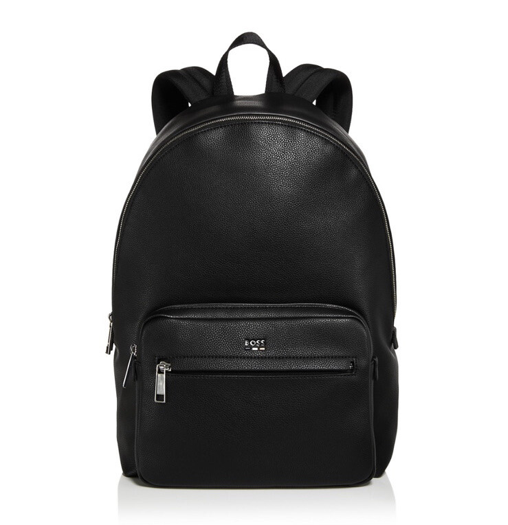 New Authentic Hugo Boss Leather Logo Embossed Print Backpack Unisex Travel $395