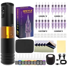 Wireless Tattoo Machine Kit Rotary Pen Adjustable Stroke 1300mAh Power Supply