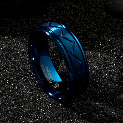 ATOP Jewelry 8mm Blue Tungsten Ring for Mens Wedding Band Bridal - Picture 4 of 8