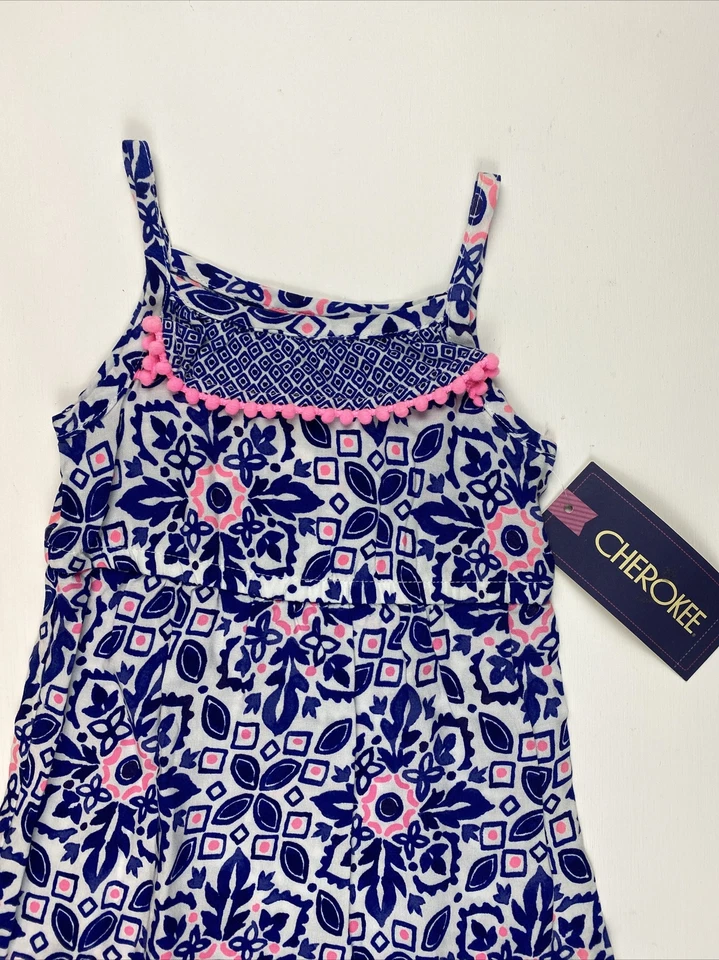 Cherokee Infant Girls Blue Floral Print Summer Dress Size 12 Months — 第 2/4 张图片