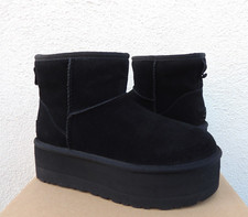 UGG BLACK SUEDE CLASSIC MINI 2" PLATFORM ANKLE BOOTS, WOMEN US 6/ EUR 37 NIB