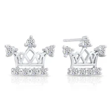 Sterling Silver Cubic Zirconia Tiny Royal Crown Shape Stud Earrings 10mm x 13mm