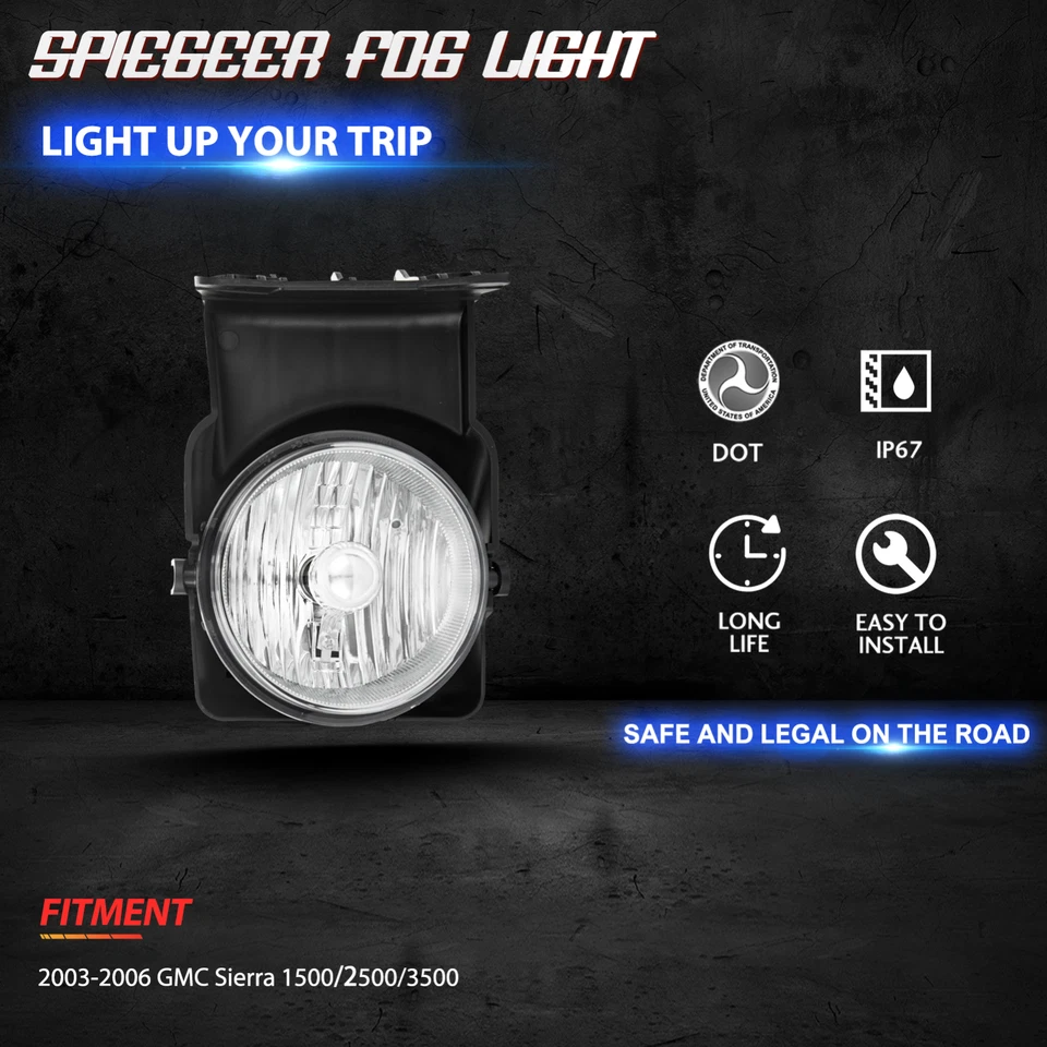 Fog Lights for 2003-2006 GMC Sierra 1500 2500 3500 Replacement with Wire&Switch - Изображение 3 из 4