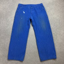 VINTAGE French Trousers Adult 33x26 Blue Workwear Chore Distressed Utility Mens