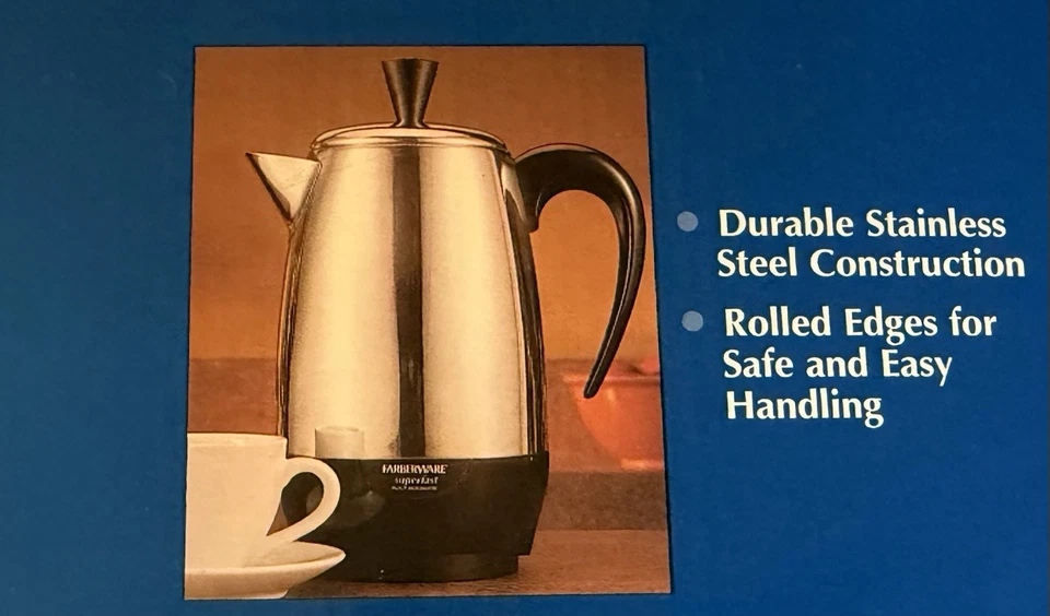 Nova Cafeteira FARBERWARE Millennium Superfast 8 Xícaras Percolator FCP280 SS Nova Na Caixa - Imagem 3 de 4