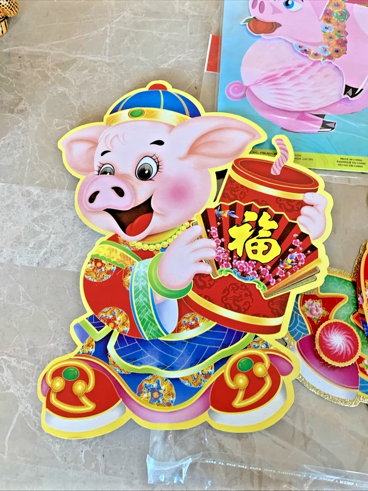 Año Nuevo Chino del Cerdo Fiesta Recortes Hogar Decoración Pared Niño Niña Brillo 3D Foto 3 de 4