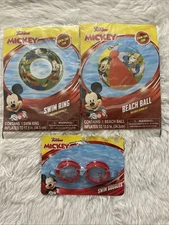 Disney Mickey Mouse and Friends 13.5" Inflatable Beach Ball Swim Ring & Goggles