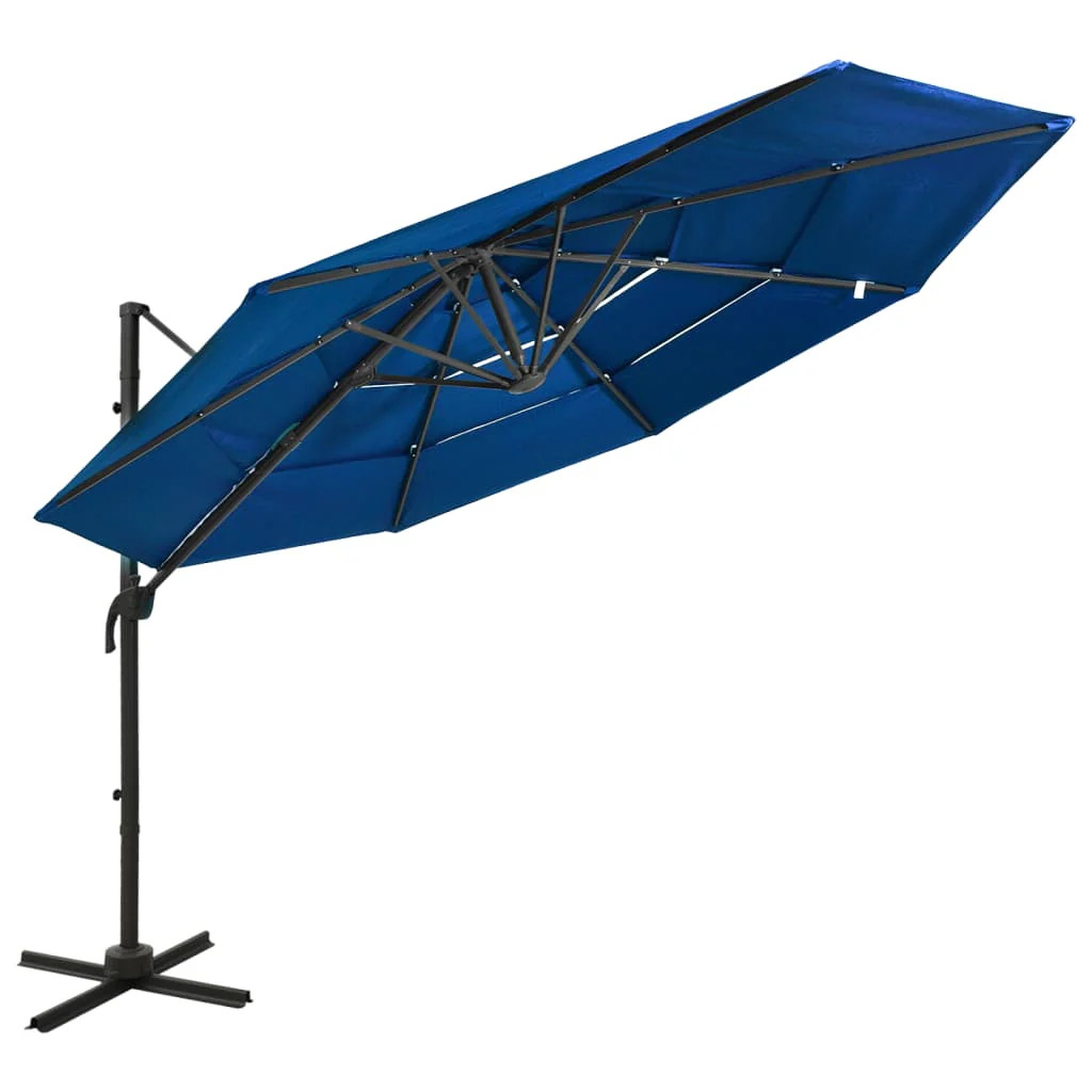Parasol 3x3 m bleu Helloshop26 à 4 niveaux avec mât alu
