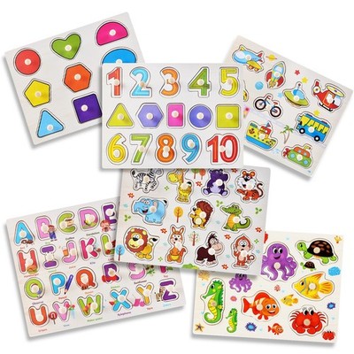 6 Stück Holzpuzzle Baby Kinder Kleinkind Puzzle Buchstaben Tier Lernspielzeug Geschenk