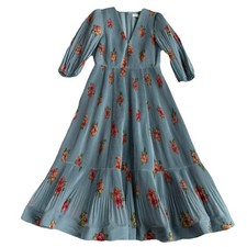 Zimmermann Women’s Size 2 Pleated Blue Floral Dress Midi 8 US, Medium Spring