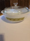 Vintage Pyrex Autumn Floral Verde casserole dish 024 2 Qt W/lid (Lid Issue-read)