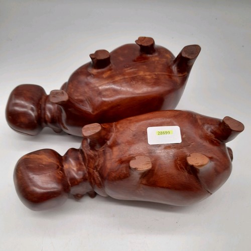 Pair Of Solid Wood Carved Hippos 28cm x 12cm (#H1/28) - Picture 3 of 5