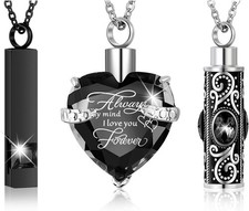 MTLEE 3 Pieces Cremation Urn Necklace for Ashes Vertical Bar Zircon, Heart