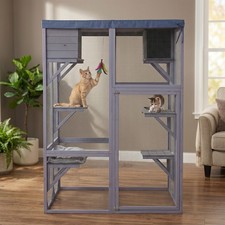 Wooden Catio Multi-functional Cat Enclosure, 4 Platforms  2 Napping Houses