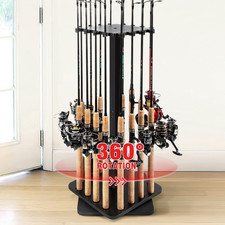 Rotating Fishing Rod Holder for Garage,Wood Floor Pole Rack Black