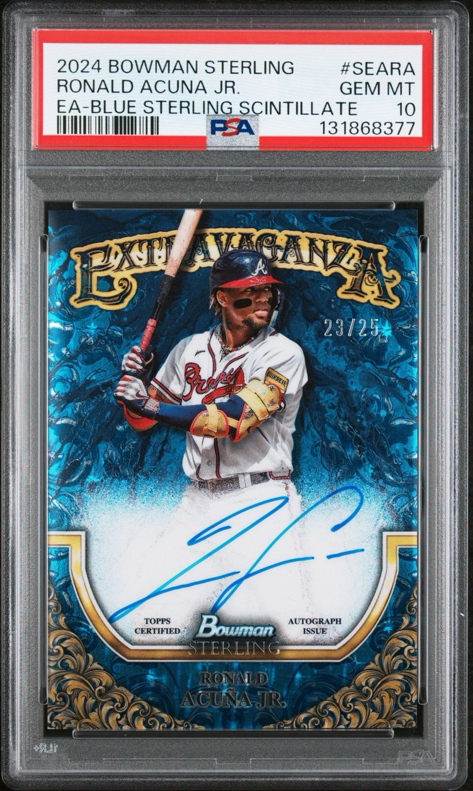 2024 Bowman Sterling - /25 Extravaganza Blue Auto Ronald Acuña Jr. PSA 10 view 1