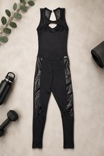 Caju Brasil Black Mesh Cutout Fitness Jumpsuit Catsuit Brazilian Activewear