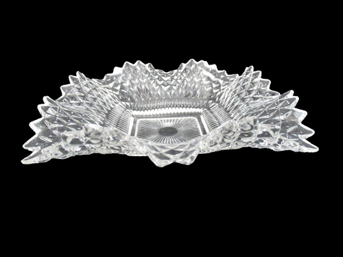 Vintage 6 " Carré Diamant Coupe Cristal Bonbon Plat - Verre Transparent - Photo 2 sur 5