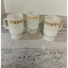 Vintage Pyrex Butterfly Gold Pedestal Mugs Set of 3 Milk Glass Coffee Cups