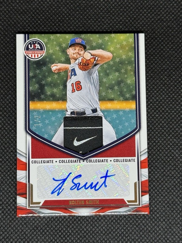 Kolten Smith 2025 Panini USA Baseball Game Used Nike Swoosh Auto 1/2