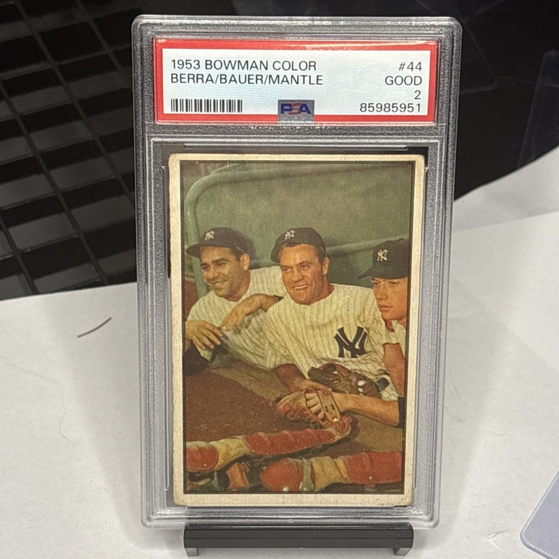 1953 Bowman Color - Mickey Mantle, Yogi Berra, Hank Bauer PSA 2 #44