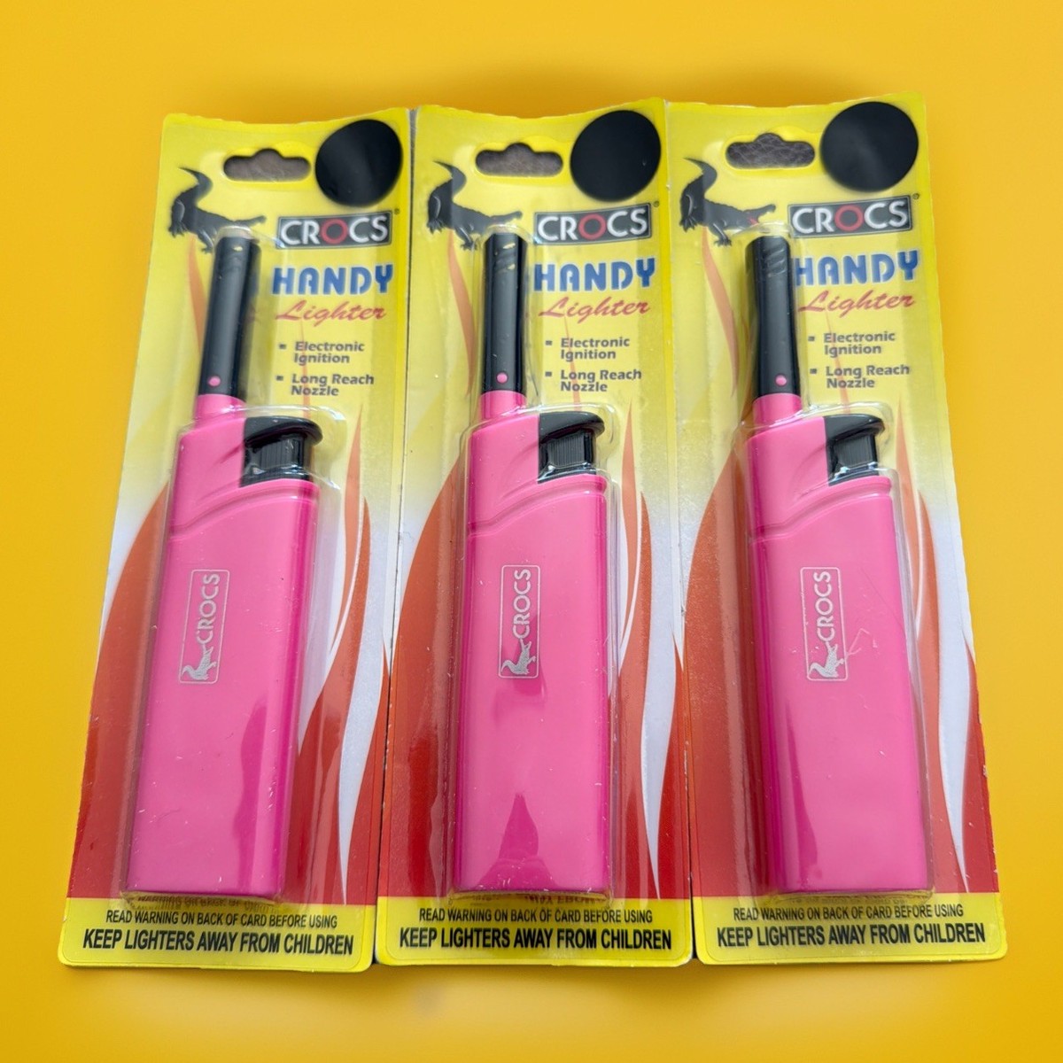 Handy Lighter (3) PINK CROCS Electronic lgnition Long Reach Nozzle