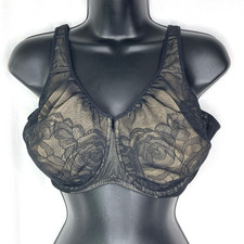 Wacoal 38G 855225 Stark Beauty Underwire Bra Beige Black Floral Lace No Padding