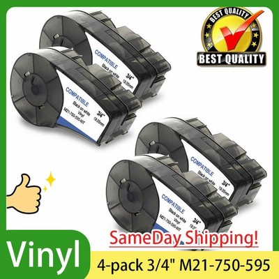 4PK M21-750-595-WT Compatible for Brady BMP21 White Label Cartridge Vinyl 3/4''