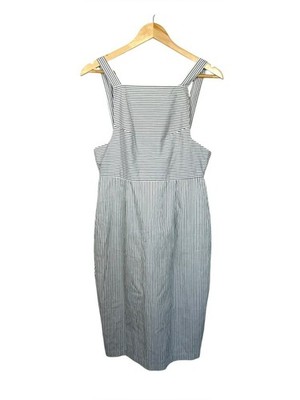 Lost Ink Striped Apron Midi Dress Open Back Tie Cotton Sundress Size 8
