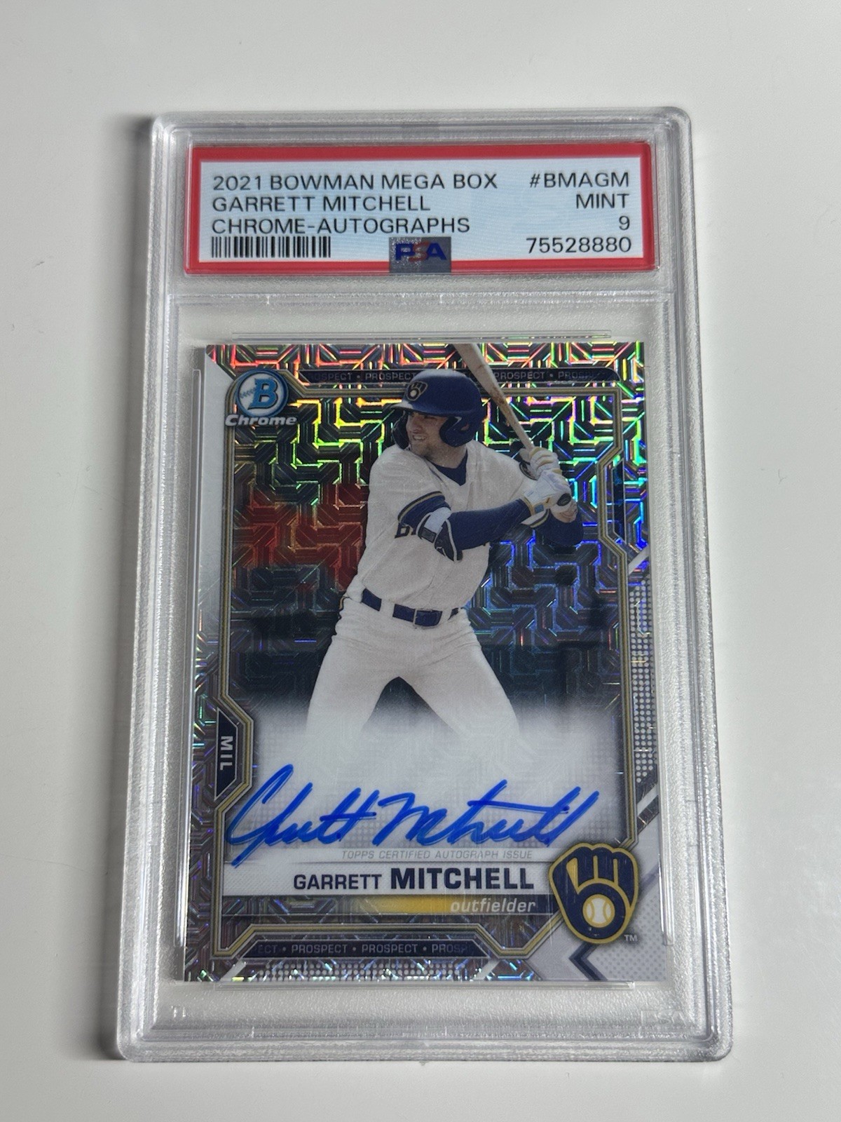 Garrett Mitchell PSA 9 2021 Bowman Chrome MEGA BOX AUTO #BMAGM Milwaukee Brewers